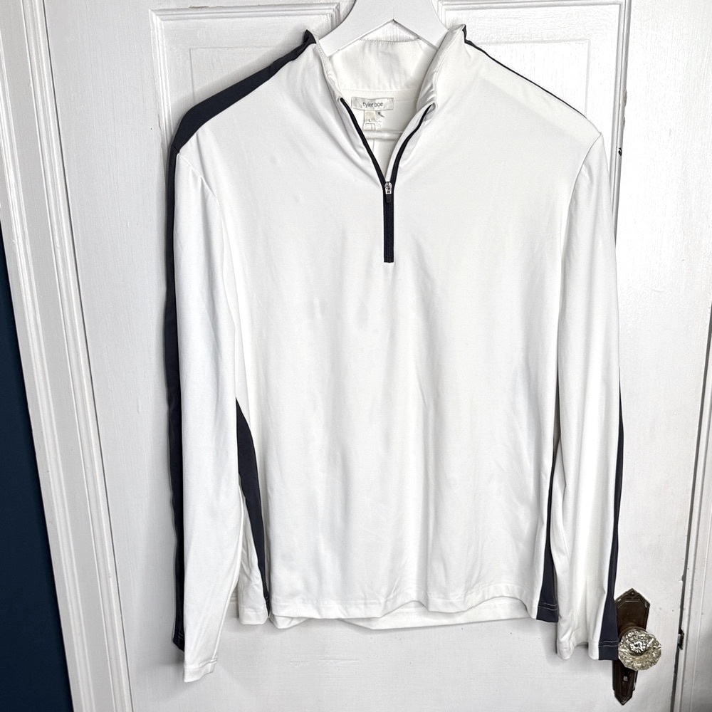Tyler Boe 1/4 Zip Long Sleeve White Golf Activewear Pullover NEW W1803 Sz L